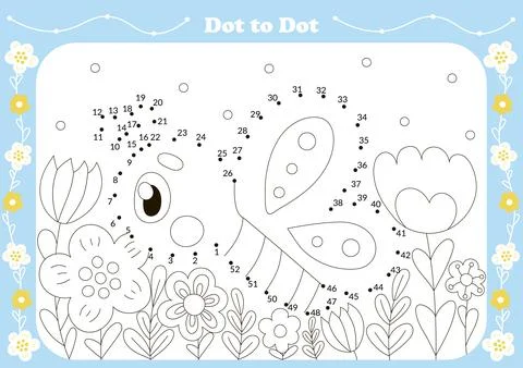 Cute dot to dot game for kids with insect theamed character - butterfly and.. Stock Illustration