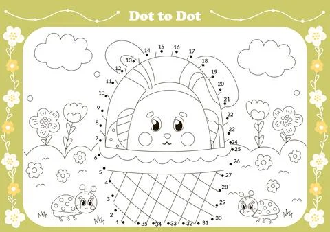 Cute dot to dot game for kids with easter theamed character - bunny in bask.. Stock Illustration