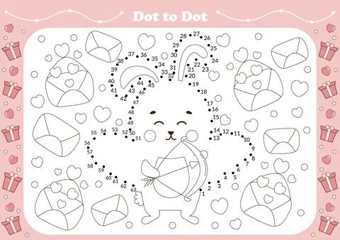 Cute dot to dot game for kids with valentine day theamed character - bunny .. Stock Illustration