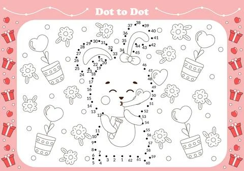Cute dot to dot game for kids with valentine day theamed character - bunny .. Stock Illustration