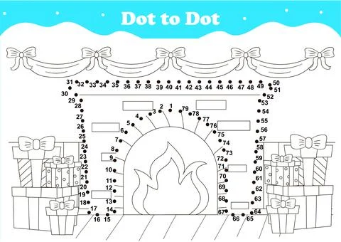 Cute dot to dot game for kids with indoor interior for Christmas night with Stock Illustration