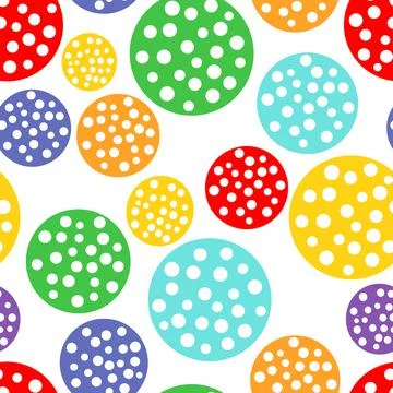 Cute dots amanita seamless pattern with bright colorful round and circle Stock Illustration