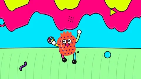Cute Dotted Cartoon Character Playing Soccer On Colorful Retro 90s Background Stock Footage 341373709