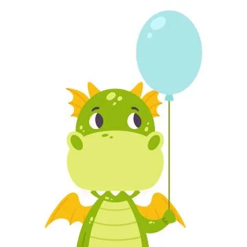 Cute dragon with a baloon. Stock Illustration