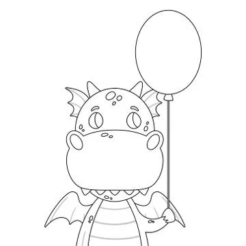 Cute dragon with a baloon. Stock Illustration