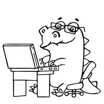 Cute dragon sitting at the notebook. vector illustration. Stock Illustration