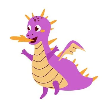 Cute dragon spews flames fire. Baby animal playing Stock Illustration