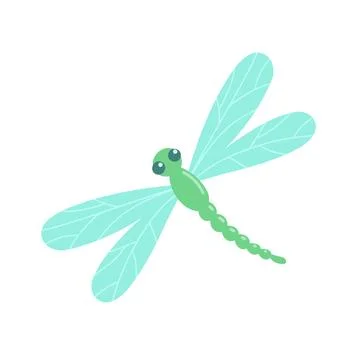 Cute dragonfly isolated on white background. Funny insect clipart for children Illustrazione stock