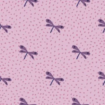 Cute dragonfly seamless pattern on dotted background. Simple dragonflies wall イラスト素材
