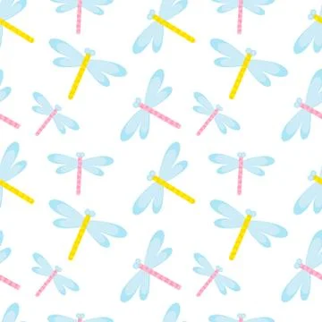 Cute dragonfly seamless pattern. Spring insects repetitive textures. Summer Stock Illustration
