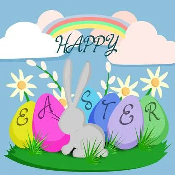 Cute drawing with bunny for merry easter Illustrazione stock