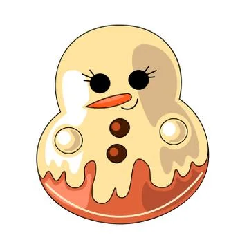 Cute drawn cartoon gingerbread in the shape of a Snowman Stock Illustration