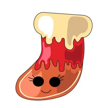 Cute drawn cartoon gingerbread in the shape of Christmas stocking Stock Illustration