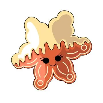 Cute drawn cartoon gingerbread in the shape of snowflake Illustrazione stock