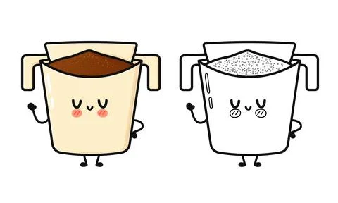 Cute drip coffee bag character vector illustration Stock Illustration