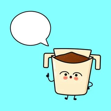 Cute drip coffee filter character speaking with speech bubble Illustration