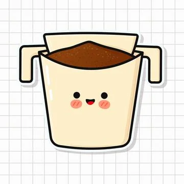 Cute drip coffee filter paper smiling sticker Stock Illustration