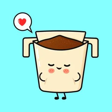 Cute drip coffee filter pouch character dreaming about love Stock Illustration