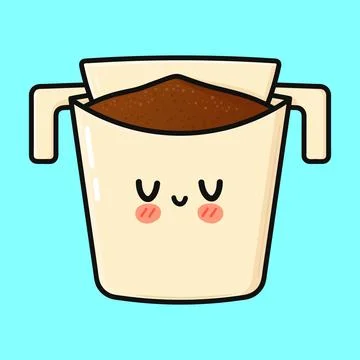 Cute drip coffee pour over filter with grounds Ilustração Stock