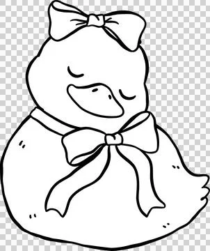 Cute Duck with Bow Sleeing Springtime Aesthetic Cartoon Doodle Hand Draw Stock Illustration