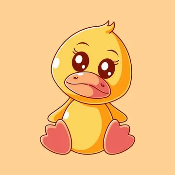 Cute duck doll sitting alone cartoon style Stock Illustration