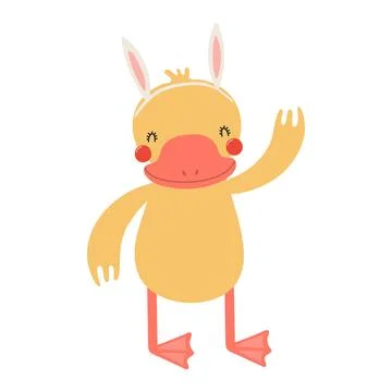 Cute duck with Easter bunny ears character illustration Stock Illustration