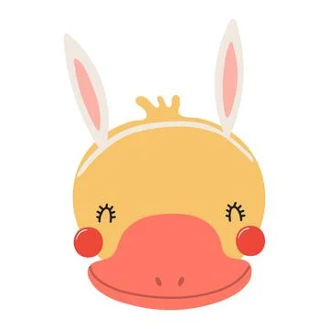 Cute duck face with Easter bunny ears character illustration Stock Illustration