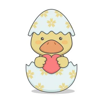 Cute Duckling In Easter Egg Stock Illustration