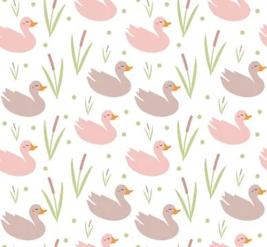 Cute ducks seamless pattern, endless texture. Vector illustration Illustrazione stock