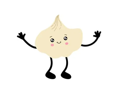 Cute dumpling in the style of kawaii. Vector illustration of Asian cuisine. Stock Illustration