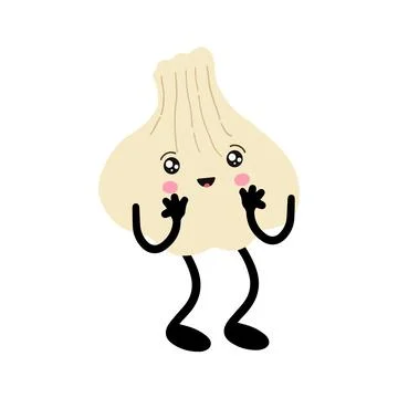 Cute dumpling in the style of kawaii. Vector illustration of Asian cuisine. Illustrazione stock