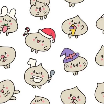 Cute dumplings characters. Seamless pattern. Illustrazione stock