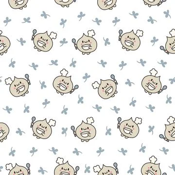 Cute dumplings characters. Seamless pattern. Illustrazione stock