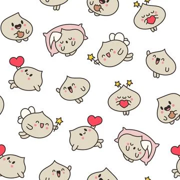 Cute dumplings characters. Seamless pattern. Illustrazione stock