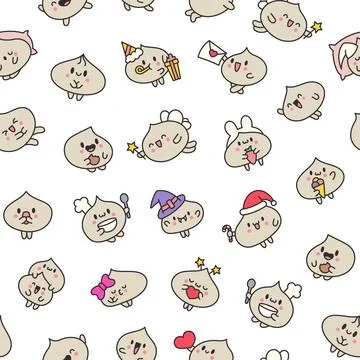 Cute dumplings characters. Seamless pattern. Illustrazione stock