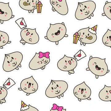 Cute dumplings characters. Seamless pattern. Illustrazione stock