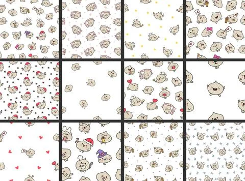 Cute dumplings characters. Seamless pattern. Illustrazione stock