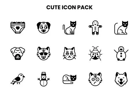 Cute DuoTone UI Icons Pack Stock Illustration