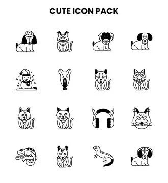 Cute DuoTone Vector Icons Pack Stock Illustration