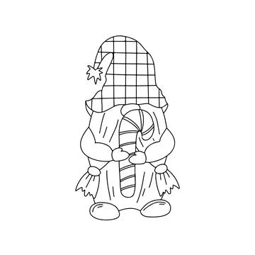 Cute dwarf in hand drawn doodle style. Gnome with candy. Fairy tale character Stock Illustration