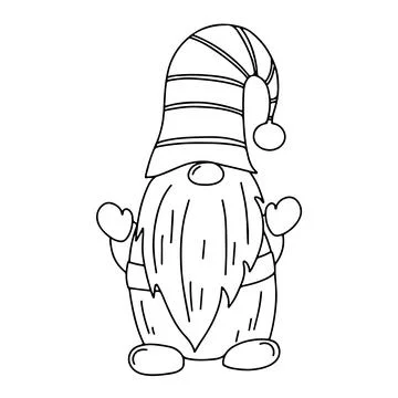 Cute dwarf in hand drawn doodle style. Gnome waving hands. Fairy tale charact Stock Illustration