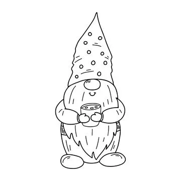 Cute dwarf in hnd drawn doodle style. Gnome in wizard hat. Fairy tale charact Stock Illustration