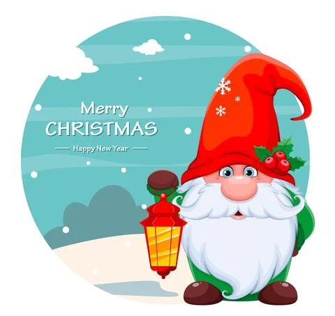 Cute dwarf in red hat cartoon character Stock Illustration