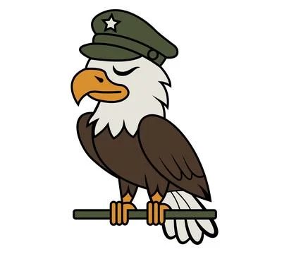Cute eagle cartoon vector art wearing army hat and sunglasses 스톡 일러스트