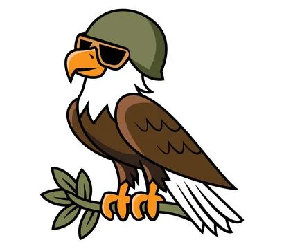 Cute eagle cartoon vector art wearing army hat and sunglasses 스톡 일러스트