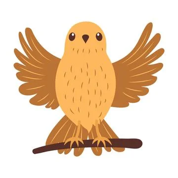Cute Eagle Hawk Falcon Bird Animal Cartoon Character Flapping Wings on Tree.. Stock Illustration
