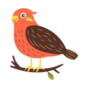 Cute Eagle Hawk Falcon Bird Animal Cartoon Character Perched on Tree Branch 스톡 일러스트