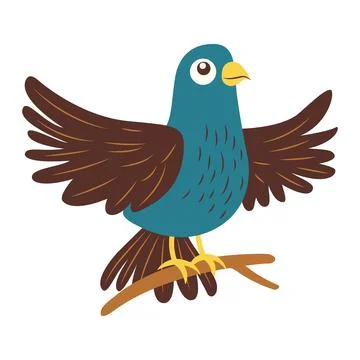 Cute Eagle Hawk Falcon Bird Animal Cartoon Character Flapping Wings on Tree.. Stock Illustration