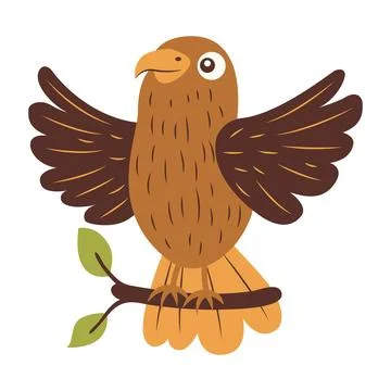 Cute Eagle Hawk Falcon Bird Animal Cartoon Character Flapping Wings on Tree.. Stock Illustration