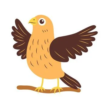 Cute Eagle Hawk Falcon Bird Animal Cartoon Character Flapping Wings on Tree.. Stock Illustration